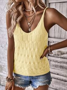 EMERY ROSE 1pc Women Solid Color Knit Camisole Tank Top, Minimalist Fashion Suitable For Summer - Yellow - View 6