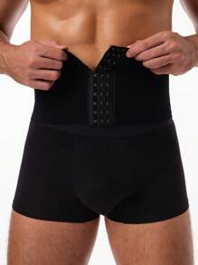 男士纯色前扣无缝腰部塑身衣 - 黑色 - 查看 1