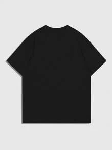 ROMWE MEN Street Life Camiseta de manga corta informal con estampado de figura para hombre, primavera/verano - Negro - Ver 2