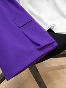 2pcs Tween Boy Casual Street Large Letter Print Short Sleeve T-Shirt & Shorts Set, Suitable For Commuting, School, Daily Leisure, Sports, Spring/Summer - Purple - View 6