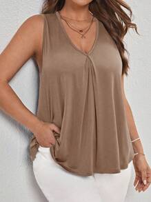 EMERY ROSE Camiseta de tirantes casual con cuello en V y plisados para mujer de talla grande