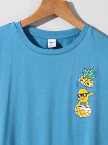 SHEIN Tween Boy 休闲舒适菠萝印花圆领短袖 T 恤