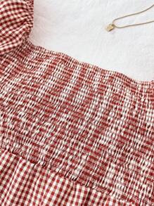 SHEIN TEENGIRL Burgundy Retro Plaid Ruffle Trim A-Line Top, College Casual Style