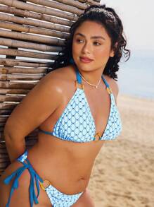 Swim Mod 2 件大码女士性感甜美休闲彩色金属点缀吊带比基尼度假泳装