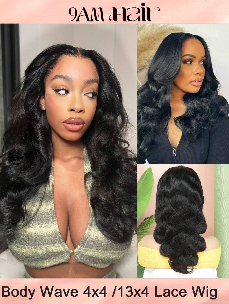 Body Wave 13 X 4 4 X 4 Lace Frontal Wig Human Hair With Baby Hair Natural Looking Natural Black Color