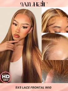 TrueHD 戴上不需膠水透氣空氣假髮 4/27亮點預剪裁高清蕾絲封閉假髮巴西直髮人髮假髮女士5x5封閉假髮 - SP4/27 - 查看 1