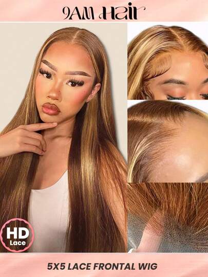 TrueHD 戴上不需膠水透氣空氣假髮 4/27亮點預剪裁高清蕾絲封閉假髮巴西直髮人髮假髮女士5x5封閉假髮