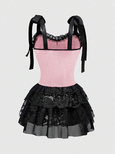 Goth Vestido midi de terciopelo con tirantes de espagueti, estilo gótico vintage de palacio, con bordado de encaje de contraste y colgante de cruz para mujeres