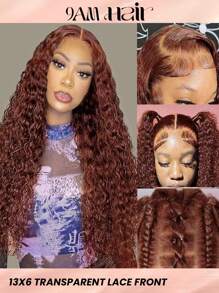 透明蕾丝深波浪 13*6 蕾丝前假发 150% 密度 18-30 英寸红棕色预拔自然发际线真人发 女士适用 - S99JB - 查看 1