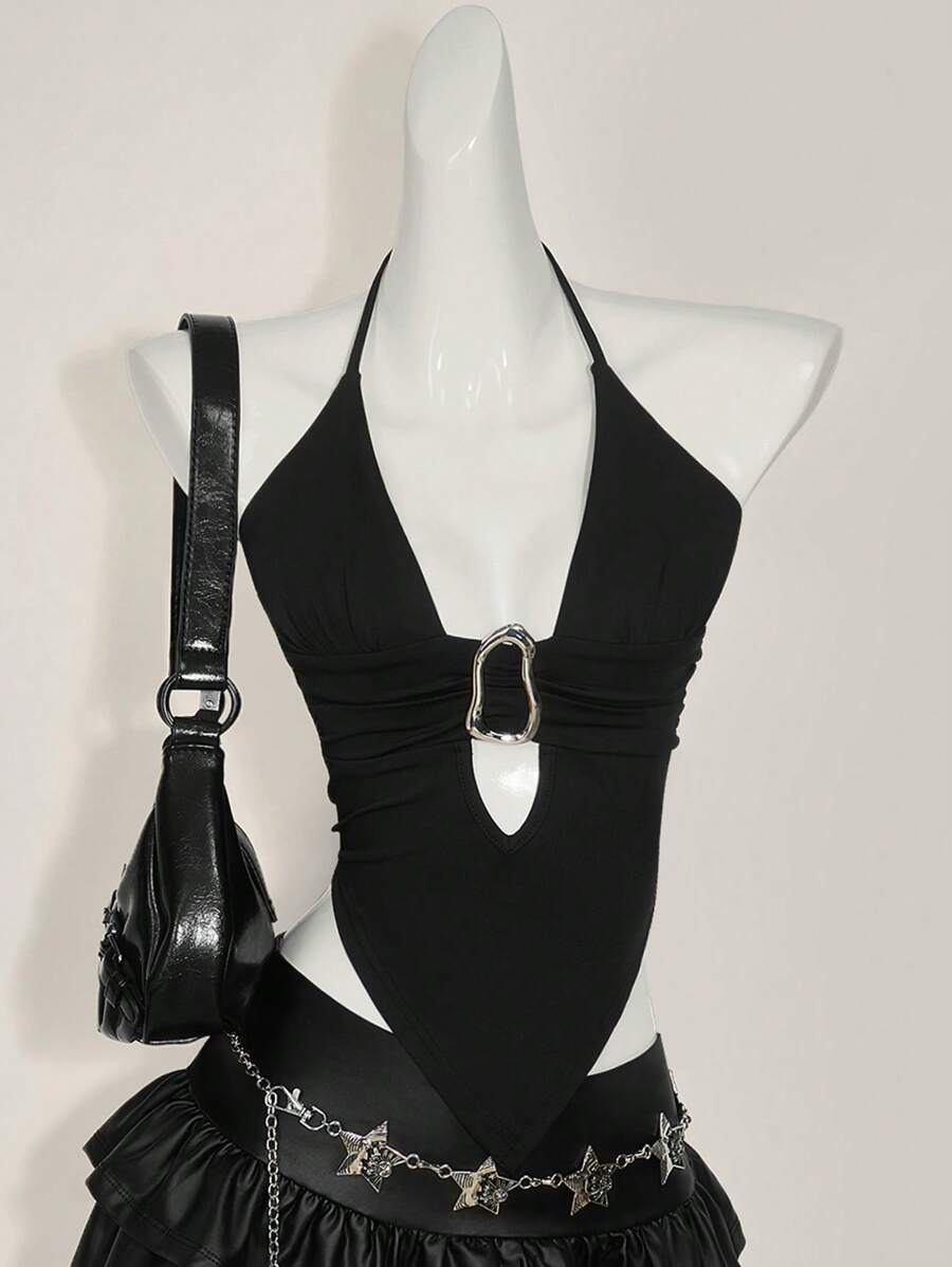 SHEIN ICON American Sexy Cami Top, Summer,Rave Top - Black - View 1