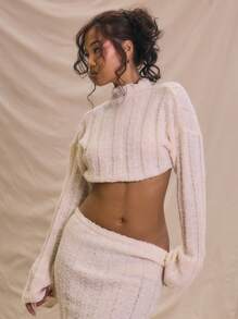 MUSERA Top corto de punto con mangas abullonadas y efecto oversize, a rayas, para primavera y verano, ideal para vacaciones y playa, con un estilo lindo, elegante y chic - Crema - Ver 1