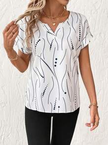 SHEIN Clasi Women's Casual V-Neck Polka Dot Print Short Sleeve Blouse - White - View 6