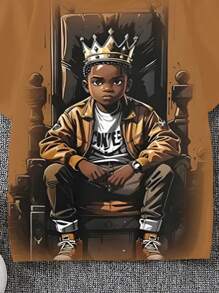 男孩卡通人物印花圆领短袖休闲T恤 - 深灰色 - 查看 3