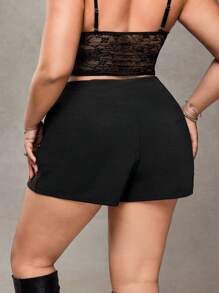 SHEIN ICON Plus Size High Waist Rhinestone Decorated Shorts With Pockets