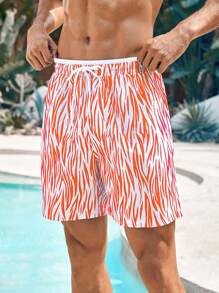 Manfinity VDAYZ Men Zebra Patterned Print Drawstring Waist Beach Shorts (Asymmetrical Print) - Orange - View 6