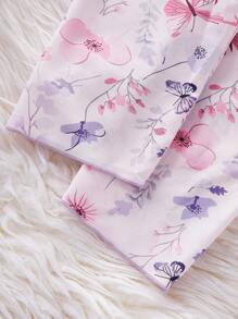 SHEIN 2pcs/Set Girl's Apricot Cherry Print Long Pants & Short Sleeve Casual Loose Homewear Set