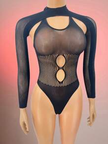 Set de 2 piezas de lencería sexy para mujer, conjunto de mono, ropa interior negra transparente y ajustada sin costuras