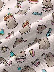 PopScrub Áo đồng phục y tá thường ngày in hình mèo và thức ăn dễ thương - trắng - Xem 3