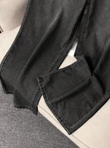 SHEIN Teen Girls Casual Washed Soft Lightweight Spring & Summer Elastic Waist Jeans - Black - View 6