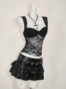 SHEIN ICON 女士时尚褶皱蕾丝后背结饰吊带背心