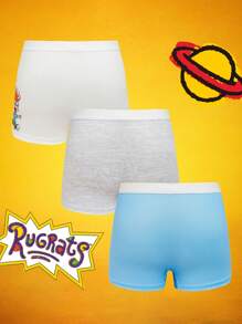 Nick 90s | SHEIN 3pcs Tween Boy White & Grey & Blue Contrast Trim Cartoon Print Boxer Briefs, Kids Boy Underwear,Basic Casual Briefs - Multicolor - View 3