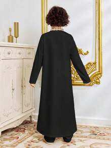 Tween Boy Patterned Collar Long Sleeve Shirt - Black - View 2