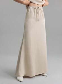 Ontre 2025 新款婚礼宾客优雅风格套装，杏色提花褶皱面料，吊带背心 + A 字裙，女士两件套服装，春夏 - 杏色 - 查看 5