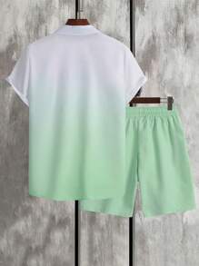 Manfinity Chillmode 2pcs Men's Palm Tree Print Short Sleeve Shirt And Shorts Beach Vacation Casual Set Men Clothes Set Summer - Mint Green - View 2