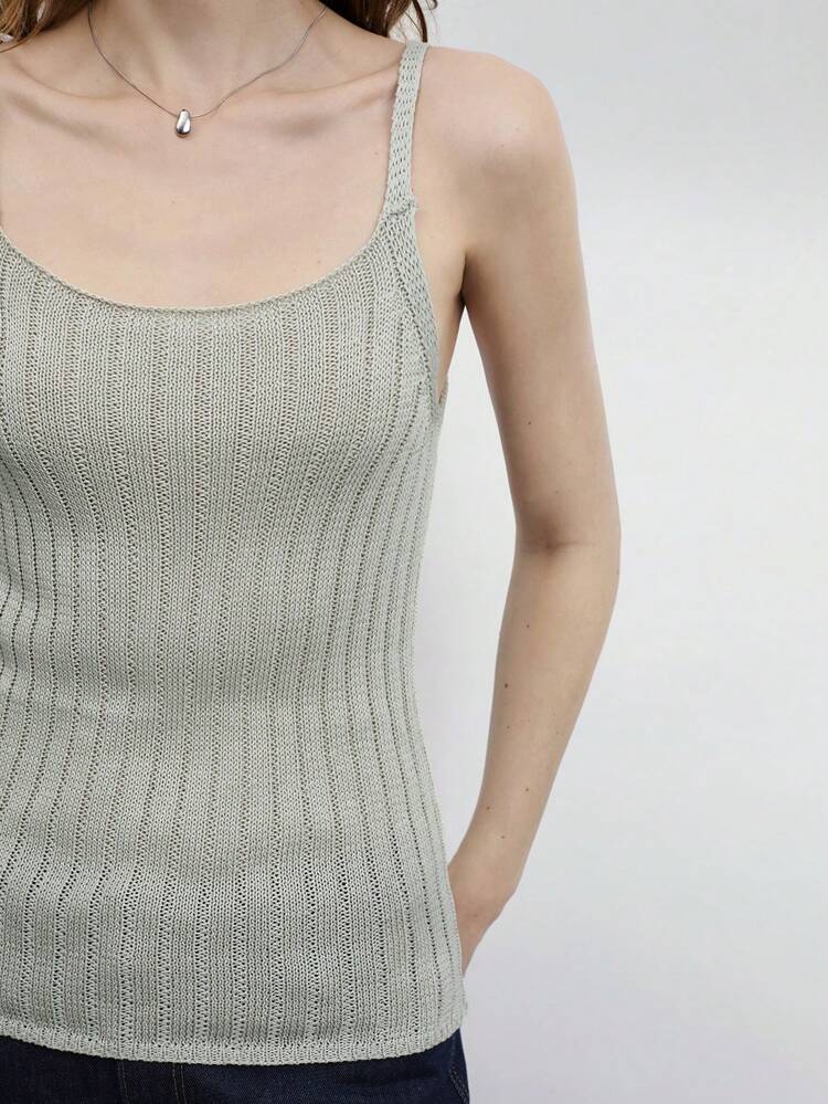 SHEIN Maija Women's Green Casual Commuter Chic Simple Solid Ribbed Knit Cami Tank Top, Sleeveless Pullover Sweater Vest For Summer Outdoor Music Festival