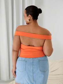 SHEIN EZwear 大码百搭橙色休闲/度假针织女衬衫 - 橘色 - 查看 1
