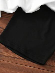 SHEIN Explorewe 2pcs/Set Girls Casual Sports Outfit, Vintage Car Print Loose Top And Matching Tight Leggings, Comfortable For Spring/Summer Sports & Outdoor Activities - Black and White - View 3