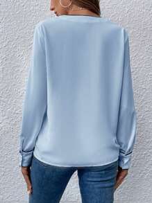 SHEIN Clasi Color Block Trim Long Sleeve Casual Shirt - Blue - View 2