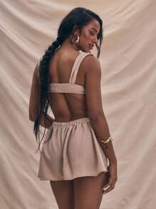 MUSERA Cut Out Flowy Playsuit Underwire Detail Thick Straps Summer Outfit Vacation Cute Boho  Summer Vacation Wear Holiday Wedding Guest Western Fall Autumn Date Night Winter Evening - Brown - View 3