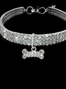 High-Grade Pet Collar, White Necklace For Cats And Dogs With Three Rows Rhinestone Bone Decoration, Suitable For All Seasons - Silver - View 3