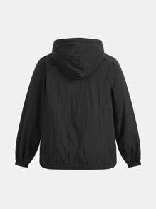 SHEIN EZwear Chaqueta con capucha y cordón de ajuste en talla grande, de estilo casual con cremallera