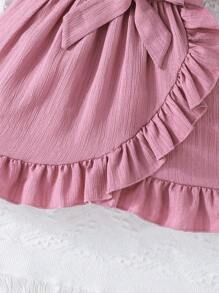 SHEIN Elladie kids 年轻女孩舒适休闲荷叶边下摆连衣裙（配腰带），夏季 - 粉色 - 查看 5