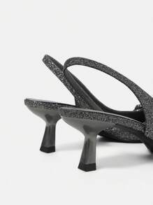 CUCCOO HITCHD Pointed Toe Glittering Low Heel Comfortable Fashionable Versatile Rhinestone Decor Women Backless High Heel Pumps