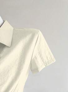 SHEIN Unity Vintage Simple Lace Patchwork Solid Fitted Short Sleeve Women Blouse - Apricot - View 3