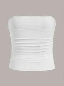 Calvaya Plus Size Women Solid Color Ruched Bustier Crop Top, Fitted Fashion Top - Multicolor - View 4