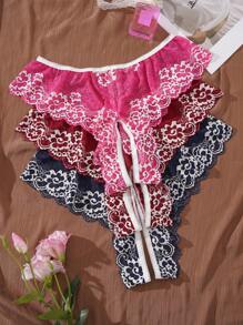 SHEIN 3pcs Plus Size Lace Open Crotch Lingerie Set - Multicolor - View 3