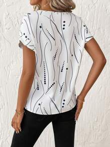 SHEIN Clasi Women's Casual V-Neck Polka Dot Print Short Sleeve Blouse - White - View 3