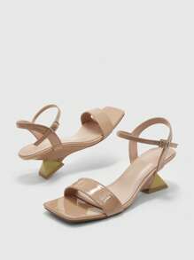 CUCCOO BIZCHIC Apricot Patent Leather Wedge Platform Open Toe Slide Sandals With Strap Design - Apricot - View 9
