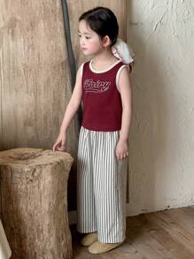 Dazy Kids 年轻女孩休闲针织印花吊带背心 + 条纹裤家居服，春夏 - 紅色 - 查看 6