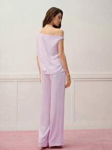 MOTF PREMIUM TOP ASIMÉTRICO DE CUELLO CON ESTAMPADO FLORAL ESTÉREO Y PANTALONES - Rosa Pálido - Ver 6