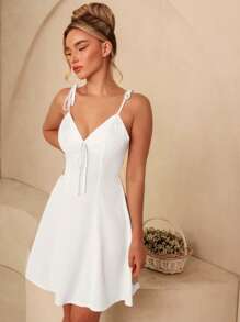Glamine Elegant Solid Color Backless Tie-Strap Summer Dress