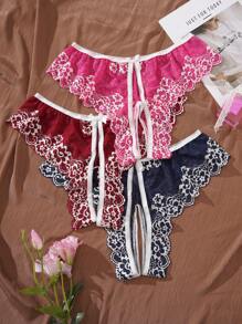 SHEIN 3pcs Plus Size Lace Open Crotch Lingerie Set - Multicolor - View 5