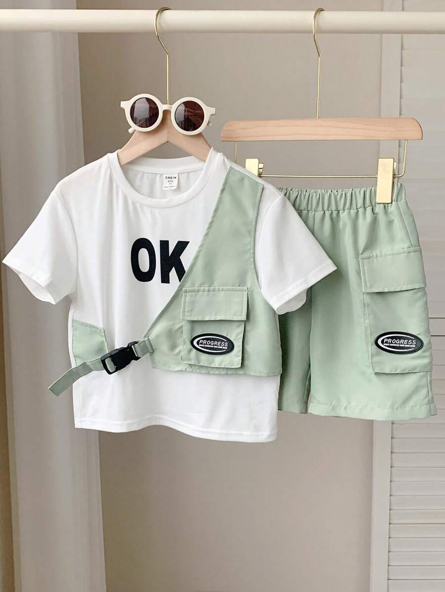 SHEIN Little Byeori 2 Pieces Set Of Young Boys Casual Sports Casual Street Fashion Cute Vacation With Letter Pattern 2 In 1 Workwear Round Neck T-Shirt And Shorts Set Suitable For Kids Outfits Young Boy Clothes Back To School Boys Set Suitable For Birthday Party, Party, Performance, Wedding, Baptism, Back To School Daily Suitable For School Suitable For Travel Suitable For Sports Suitable For Spring And Summer Season - White - View 1
