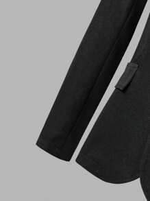 SHEIN مجموعة بدلة شبه الرسمية للفتيان،2 قطعة: معطف بأكمام طويلة مطبوع ذو ياقة + بنطلون، لباس رسمي أنيق مناسب لعيد الحب، حفلة عيد الميلاد، الحفل الرسمي، الزفاف، المعمودية، عيد الميلاد الأول - الأسود - مشاهدة 3