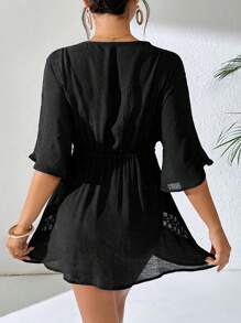 Swim Lushoire Women's Black Deep V-Neck Casual Cover Up For Spring & Summer