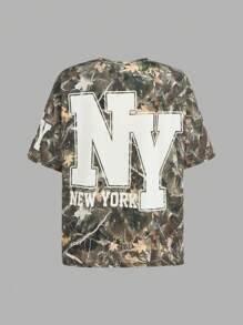 Ensemble 2 pièces pour préadolescentes : T-shirt oversize à imprimé camouflage et lettres + jupe mini plissée noire, retour à l'école, style Y2K, streetwear, chic et doux, style campus américain - Multicolore - Voir 11